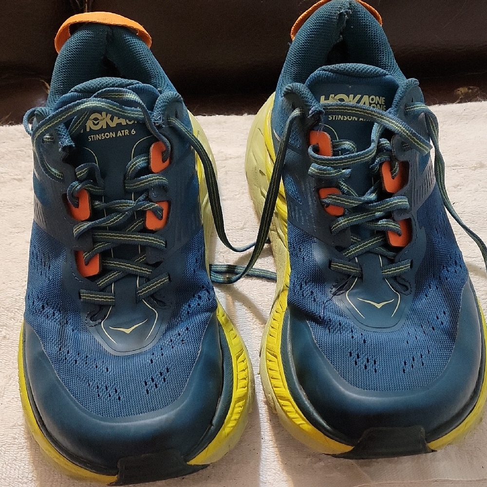 Hoka One One Stinson ATR 6 Blue with Yellow and Orange Accents